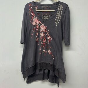 Johnny Was Floral Embroidered Motif Blouse